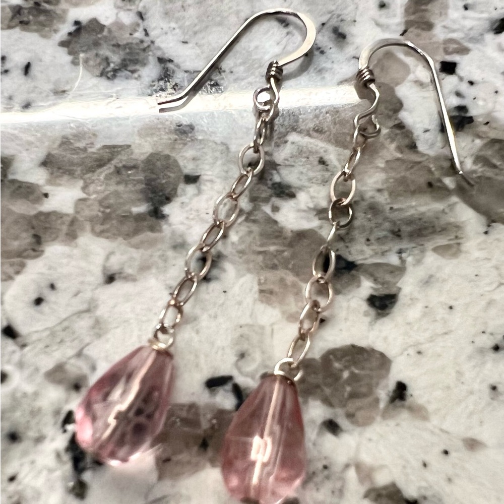 NWOT Pink Teardrop dangle Sterling Silver Earrings